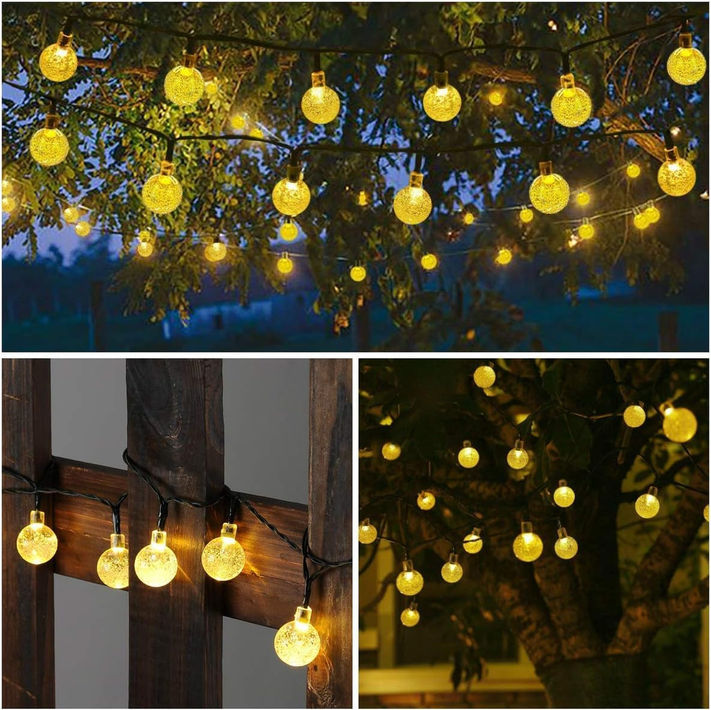 Solar String Lights Outdoor, 36Ft 60 LED Globe String Lights, Waterproof Crystal