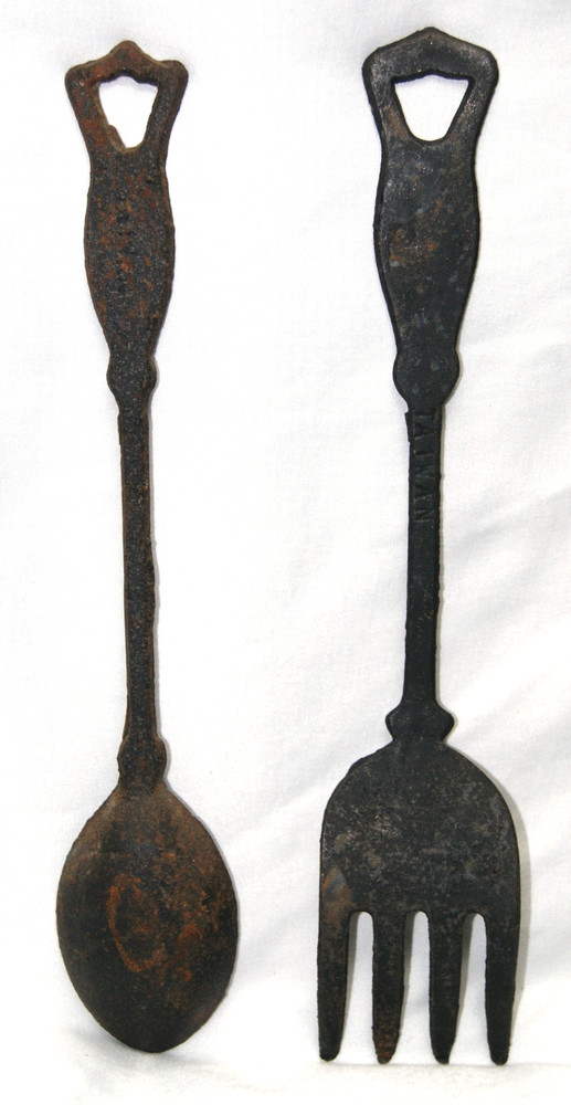 Cast Iron Kitchen Camp Fork & Spoon Set 11" Wall Decor