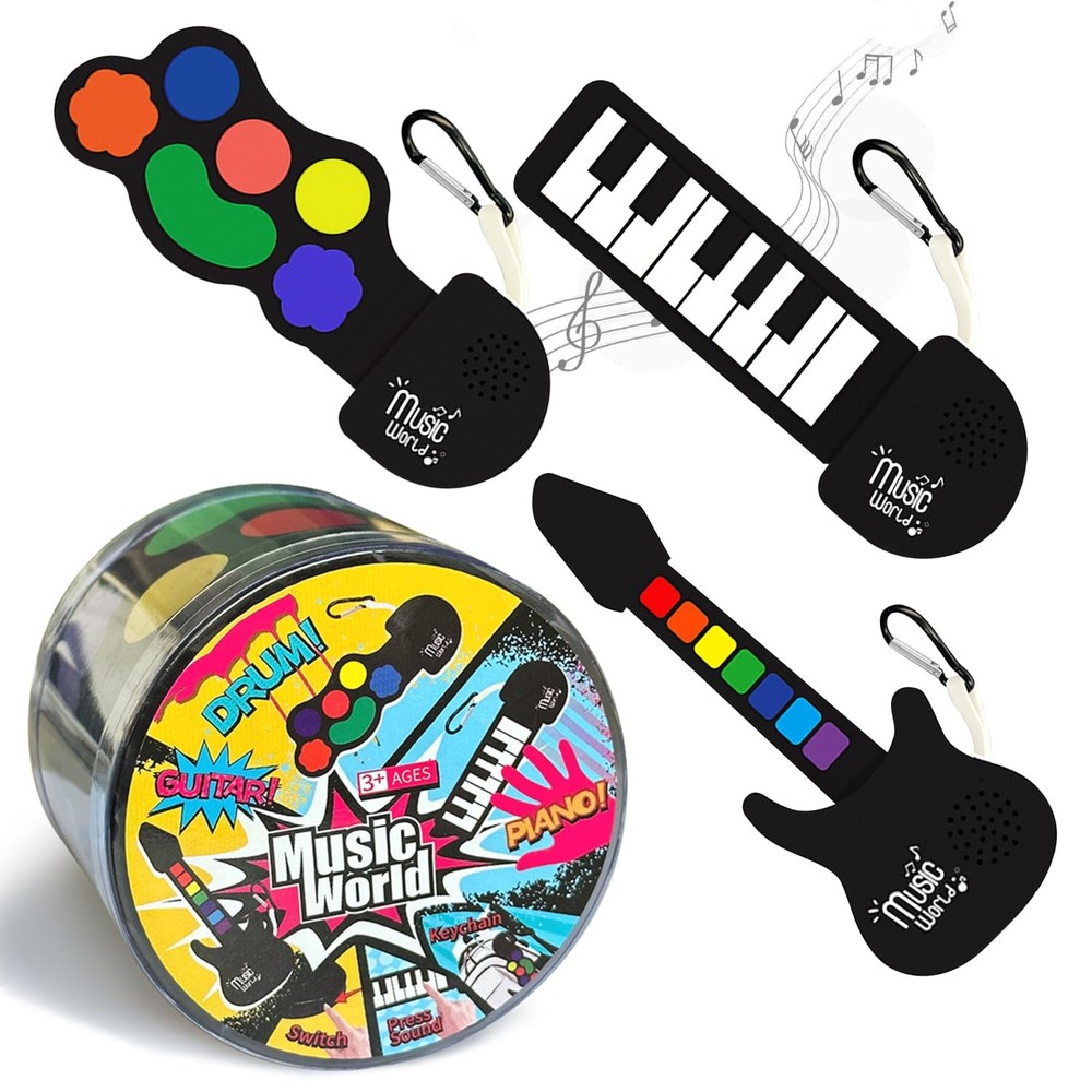 Mini Roll up Silicone Musical instuments Real Playable Keychain Set Thumb On-...