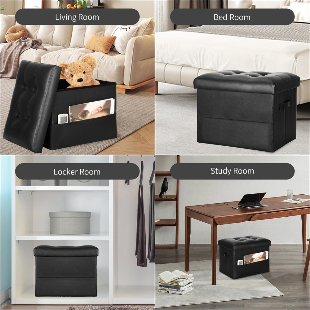 Storage Ottoman Foot Rest Stool with Thicker Foam Padded Seat. Foldable Leath...