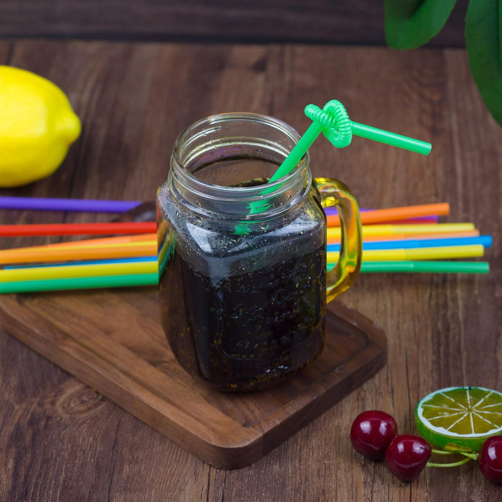 [Individually Wrapped] 100 Pcs Colorful Flexible Plastic Straws, Disposable Bend