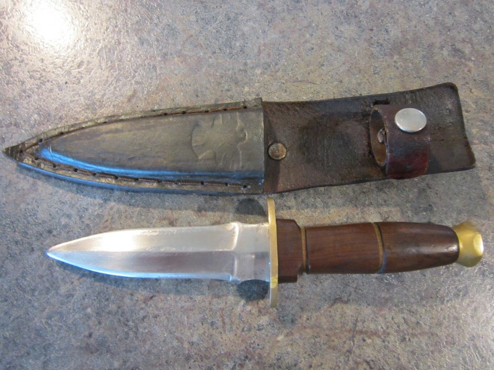 Custom 7 3/4" Fixed blade Dagger spear point knife in custom leather Sheath EUC