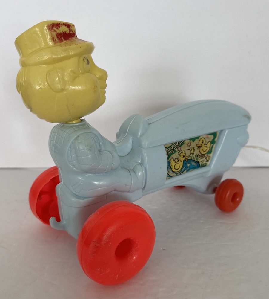 Empire Tractor Farmer Bobble Head Pull Toy Blow Mold Original Pull String Rare