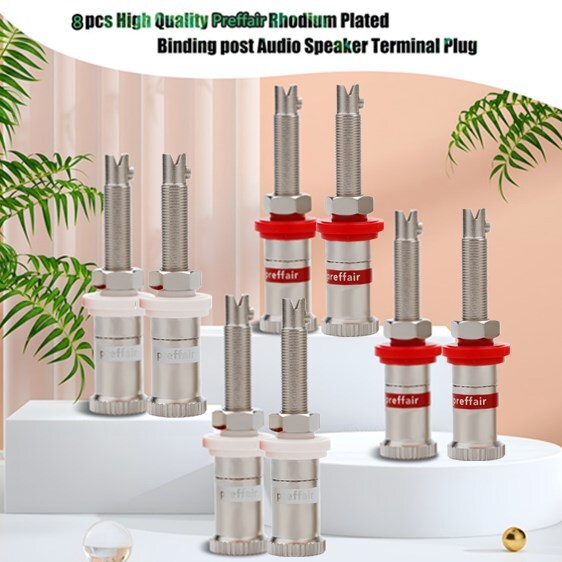 8pcs HIFI Binding Post Rhodium Plating Long Thread Terminal Speaker Plug Adapter