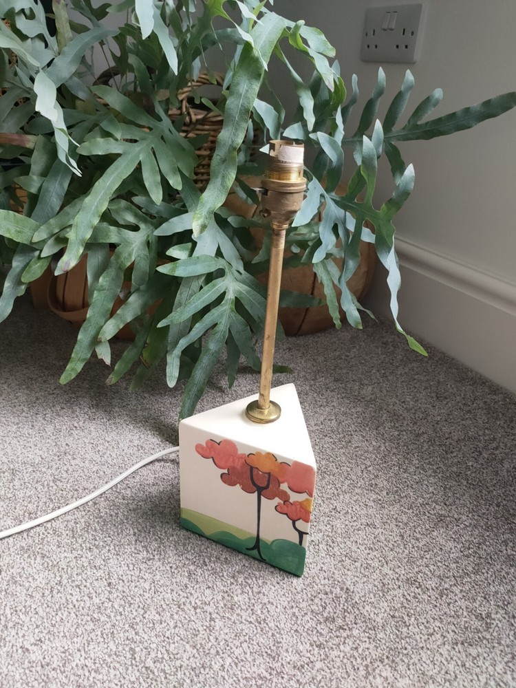 Art Deco Clarice Cliff Style Pottery Lamp Triangular Unusual 37cm Tall