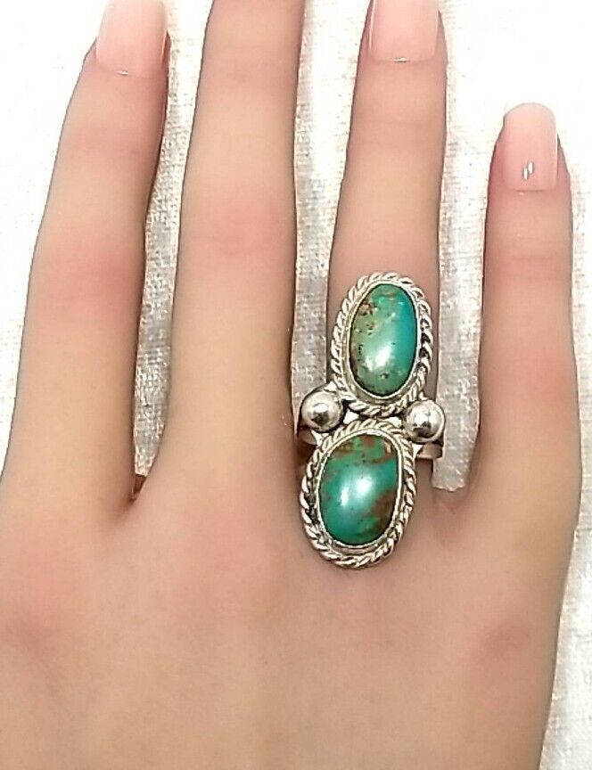 925 Sterling Silver Kingman Turquoise Ring 10.5 Grams Size-7.5