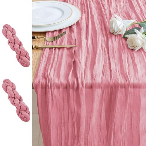 2PCS Table Runner Cheesecloth 10FT Boho Gauze Cheese Cloth 2 Pack Dusty Rose