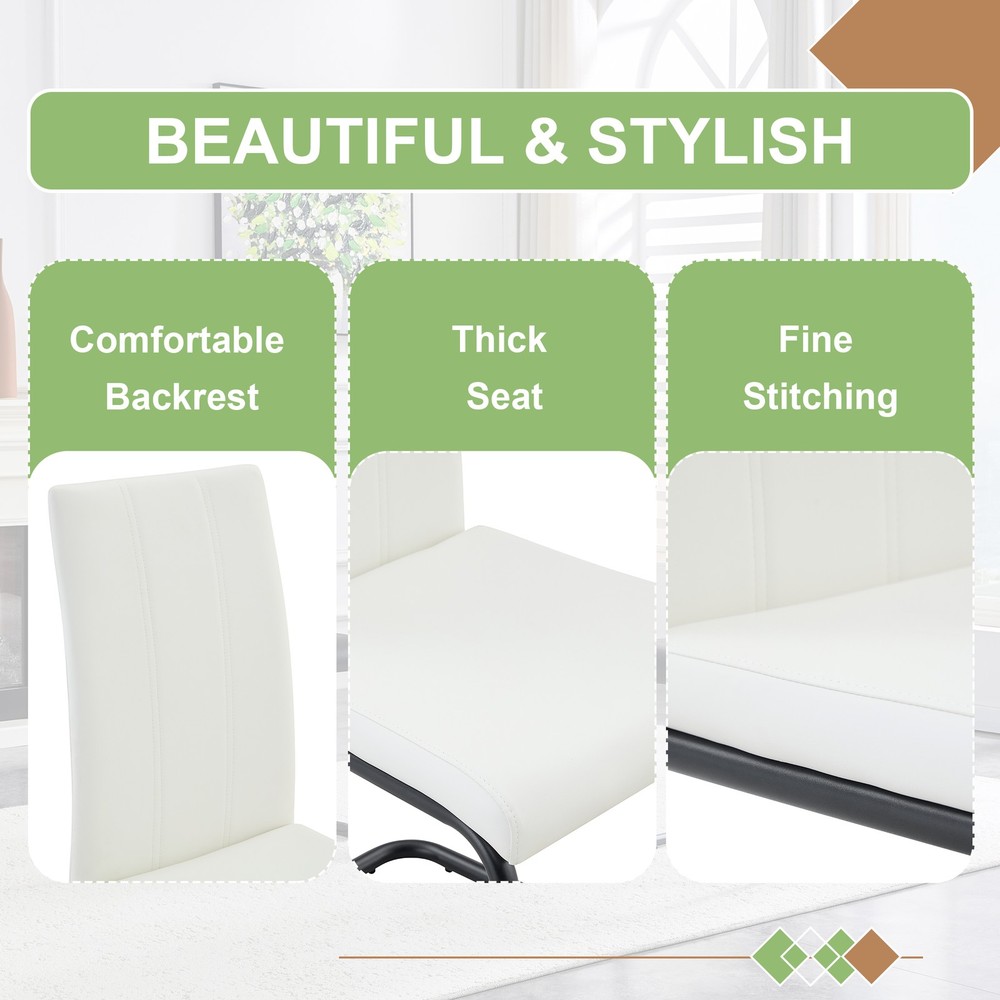 2-Pack White PU Upholstered Dining Chairs - Modern Kitchen Side Chairs with St
