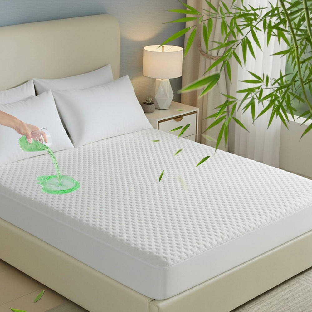 Queen Mattress Protector, 100% Waterproof & Breathable Rayon derived from Bam...