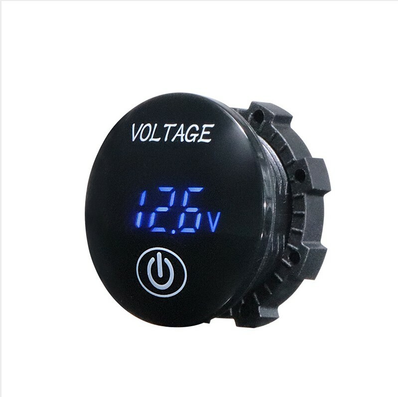 Panel Mount Digital Volt Meter w/Touch Switch, % Battery Level, 12/24 VDC In