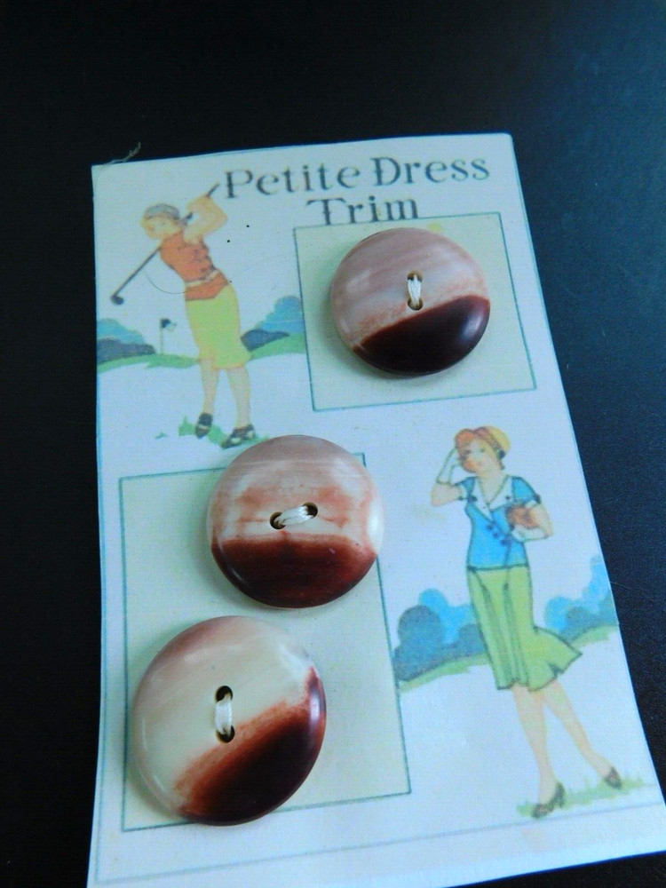 Vintage Reproduction Card with 4 Brown, Tan, White Ceramic Buttons