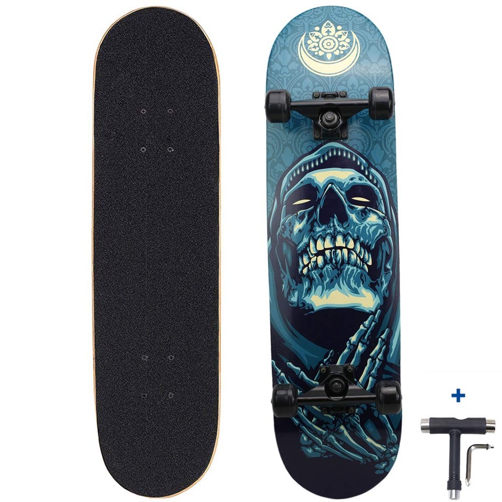 31 inch Pro Skateboard Complete,7 Layer Maple Wood Double Kick Concave