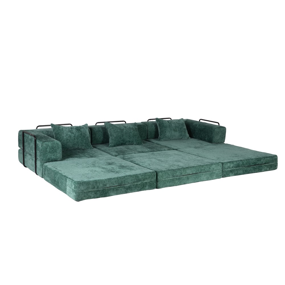 Convertible Floor Sofa Bed w/ Fixed Frame, Chenille Fabric, Dark Green