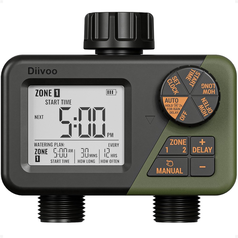 Sprinkler Timer 2 Zone, Programmable Water Hose Timer 2 Outlet for Garden, Ou...
