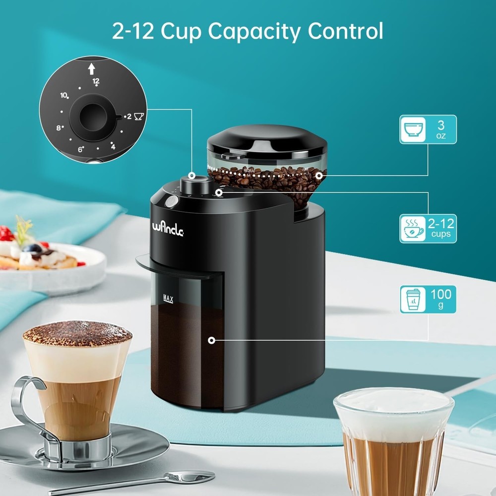 Electric Burr Coffee Grinder Adjustable with 28 Precise Grind Settings for 12 Cu