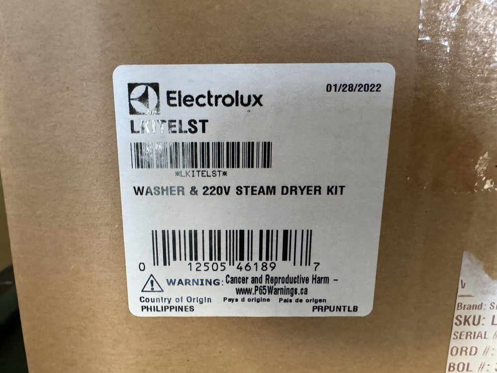 electrolux washer & 220V steam dryer kit