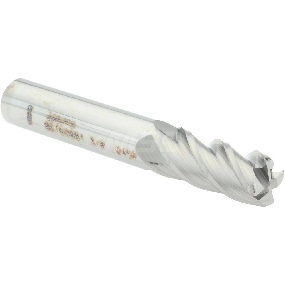 Accupro 3/8" Diam 4 Flute Single End Solid Carbide 0.045" Corner Radius End M...