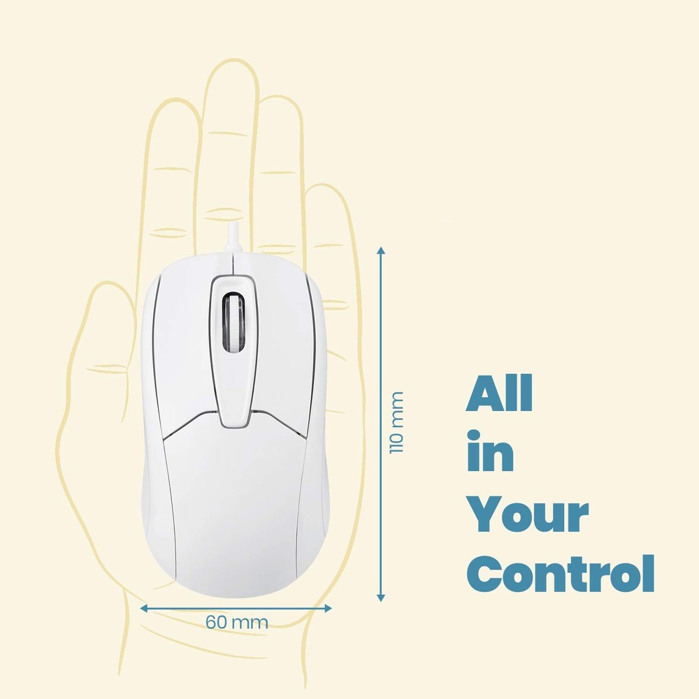 White PERIMICE-209 P Wired PS/2 Optical Mouse with Scroll Wheel 1000 DPI