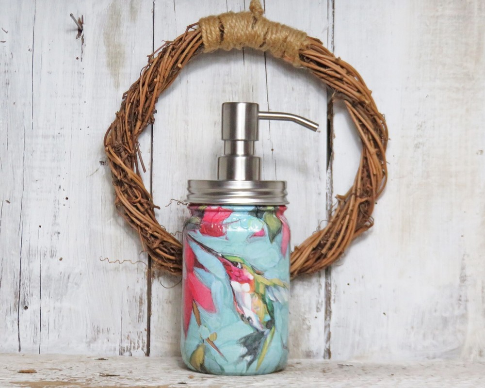Ruby Throated Hummingbird Soap Dispenser Decoupage