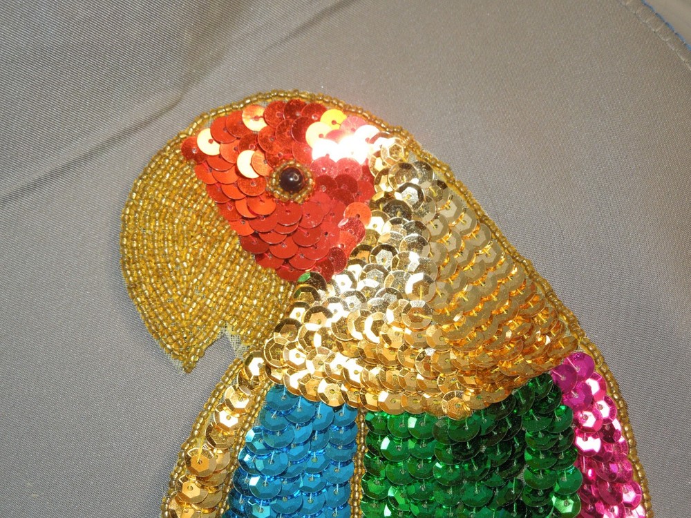 1990's Sequin Parrot sew on Patch NEW 13" X 7"