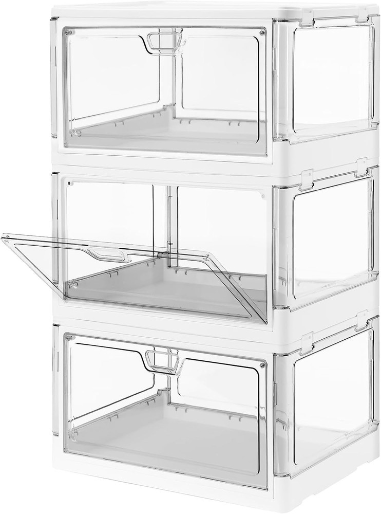 Stylish Clear Stackable Organizer Bins with 24 QT Capacity & Magnetic Closure