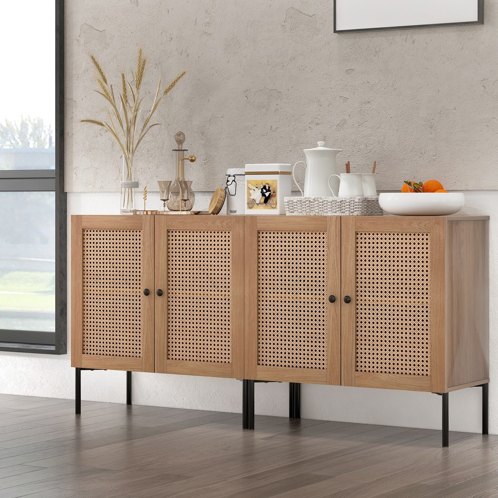 2 PCS Kitchen Storage Cabinet Buffet Sideboard w/ Adjustable Shelf Oak