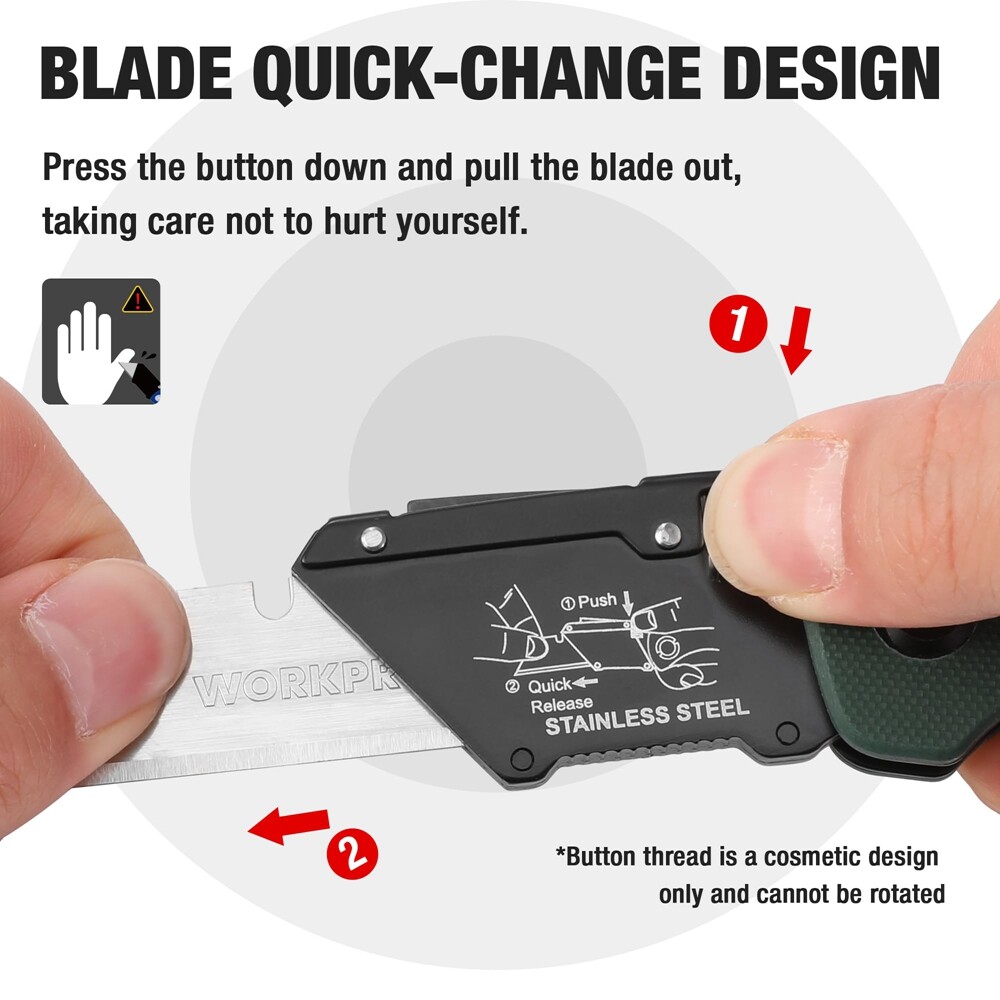 WORKPRO Folding Utility Knife Box Cutter Quick Change Blade G10 Handle 10 Blades