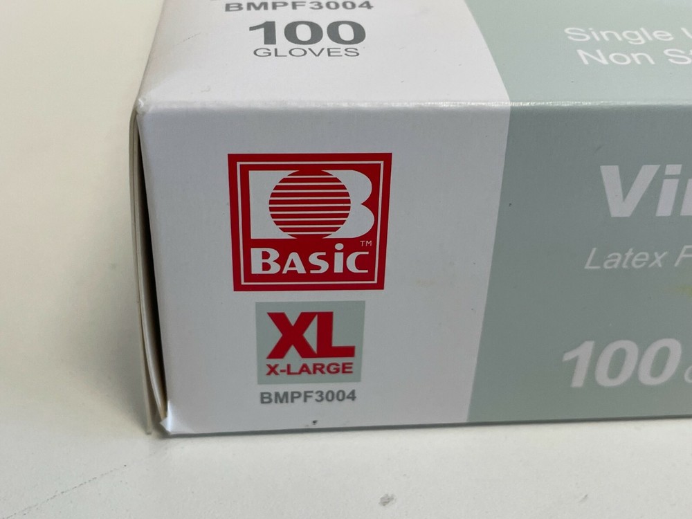 N3: 4 Boxes - 100 each box - Basic Vinyl Synmax Exam Gloves XL BMPF3004