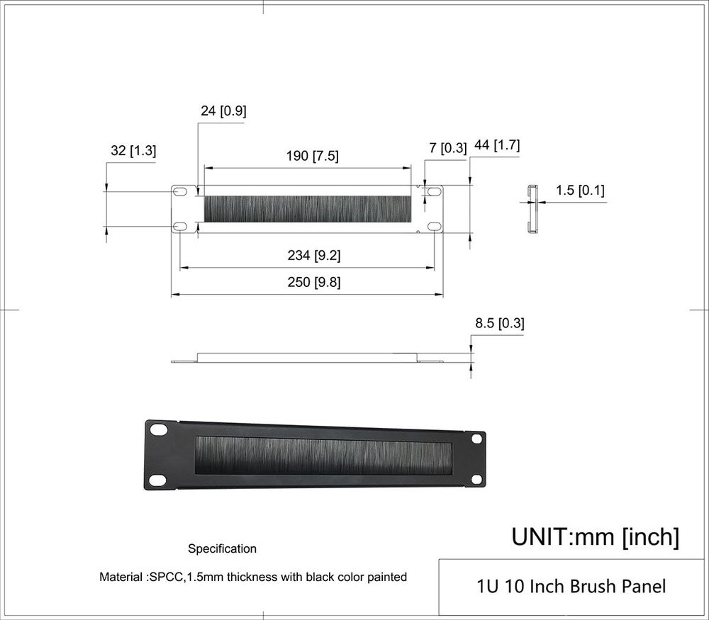 10 Inch 1U Mini Brush Cable Management Panel Server Desktop Rack Cabinet