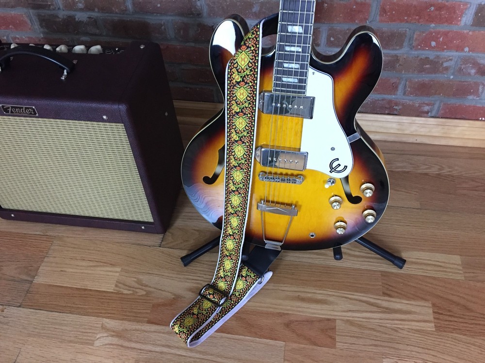 Guitar Strap Bundle - Real Leather Vintage Woven - Orange - Picks, Locks, Button