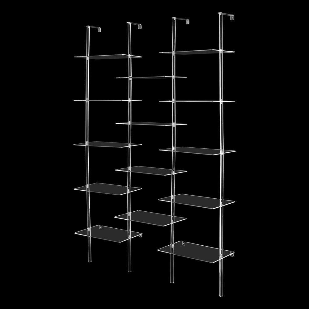 Acrylic 5-Tier Geometric Bookshelf - Clear Modern Design, Space-Saving Mount