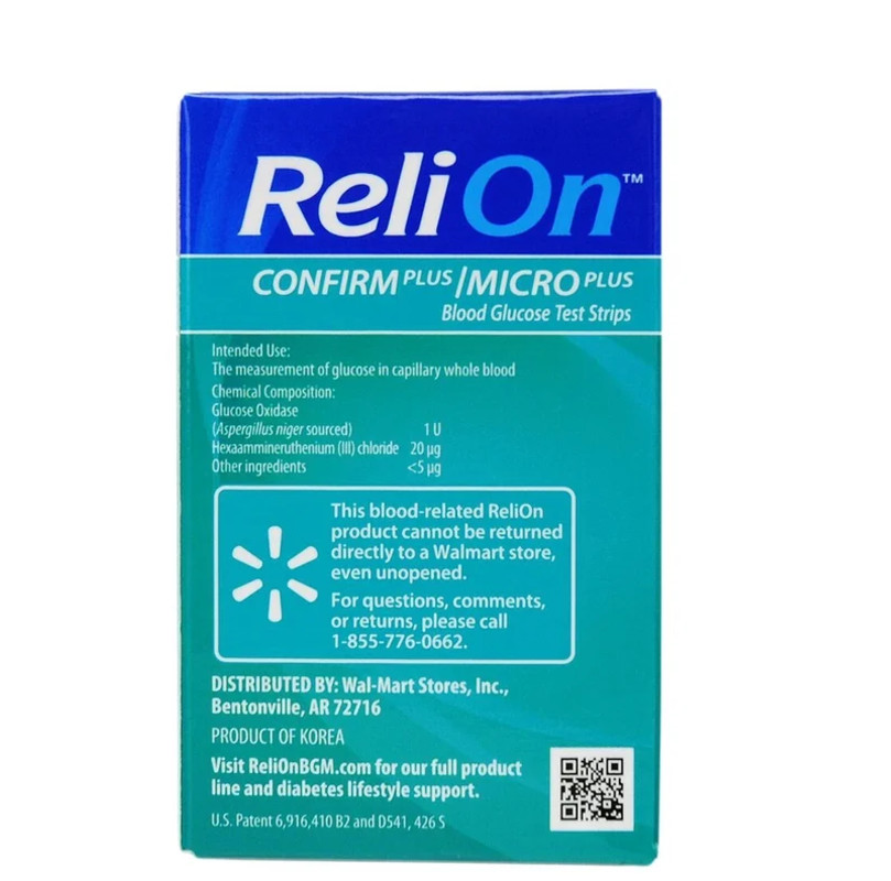 ReliOn Confirm Micro Blood Glucose Test Strips, 50 Count