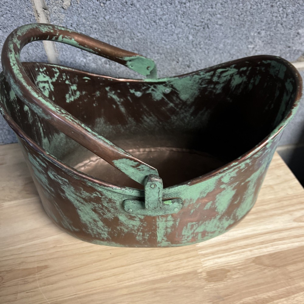 Solid Brass Small Bucket Basket Oval Flower Planter