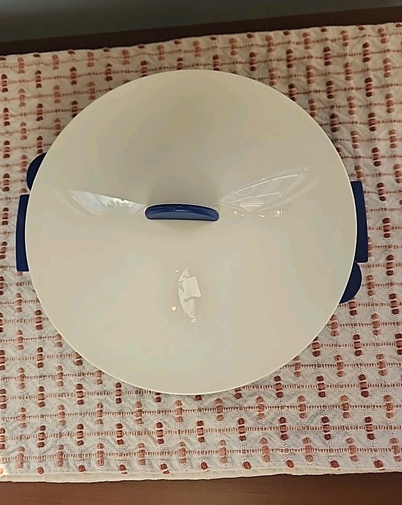 Vintage Tupperware Microsteamer White & Blue Microwave Cooker Steamer