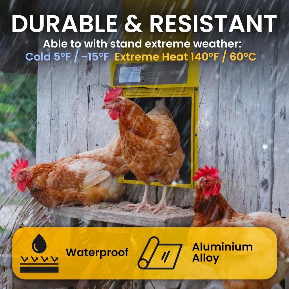 Okkobi Automatic Chicken Coop Door Solar Powered - LCD Display - Chicken Coop...