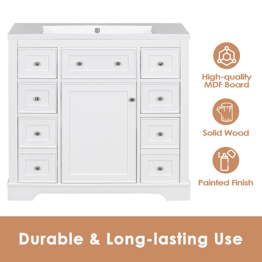 Bathroom Vanity Base Cabinet Six-Drawer Design Features Adjustable Shelves