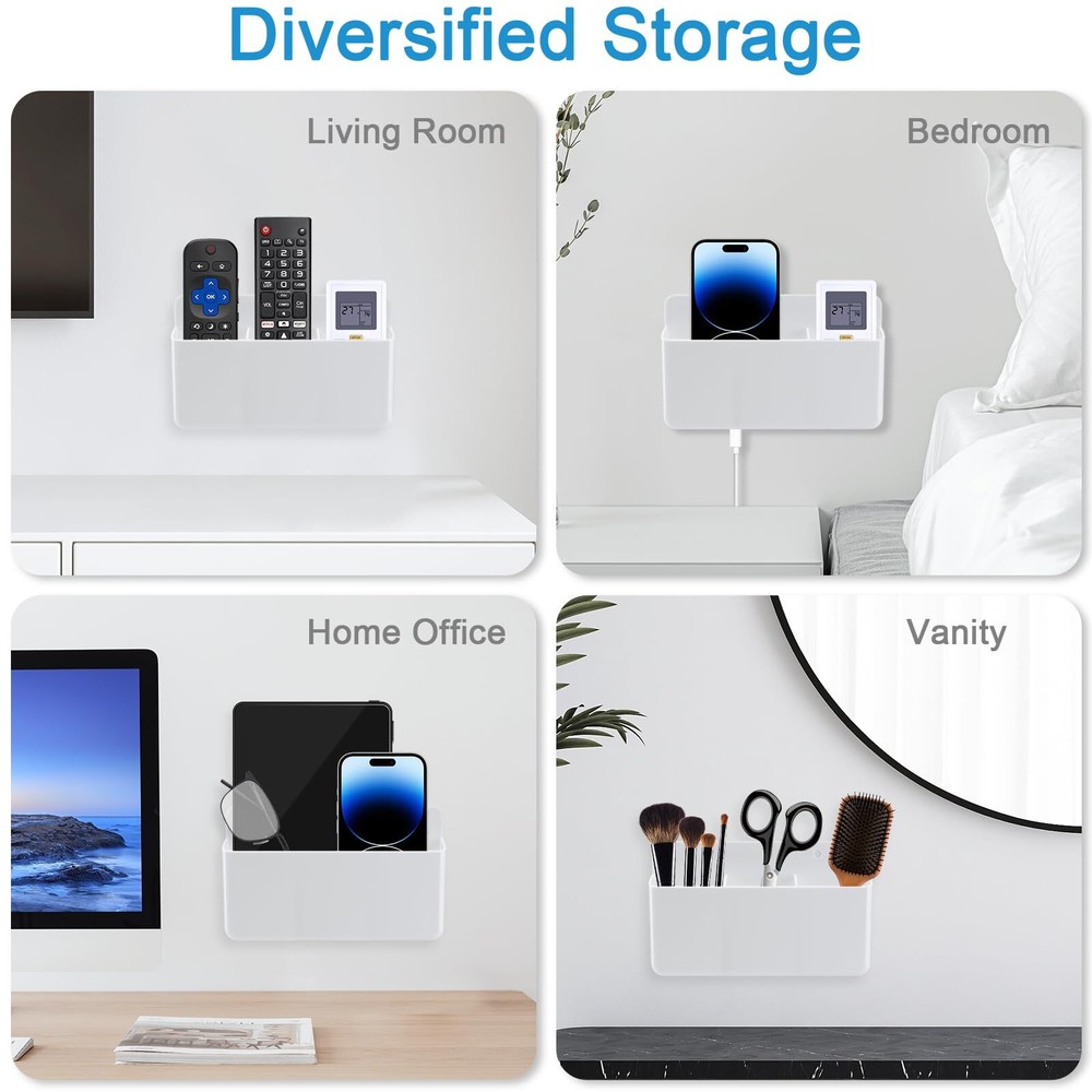 3 Slot Adjustable Remote Holder Wall Mount TV Controller Holder Hollow Bottom...