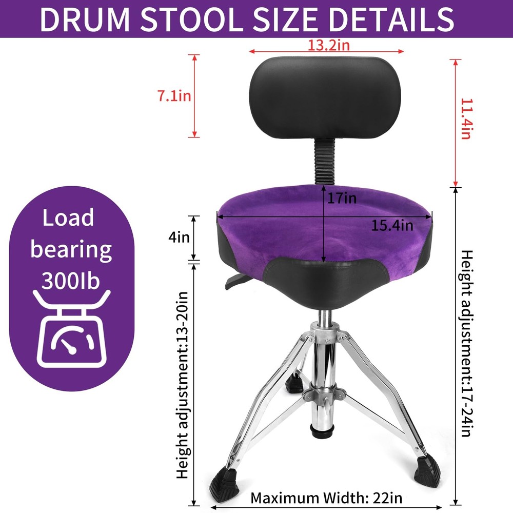 AKLOT Saddle Drum Throne with Backrest, Hydraulic Drum Throne, Heavy Duty Drum S