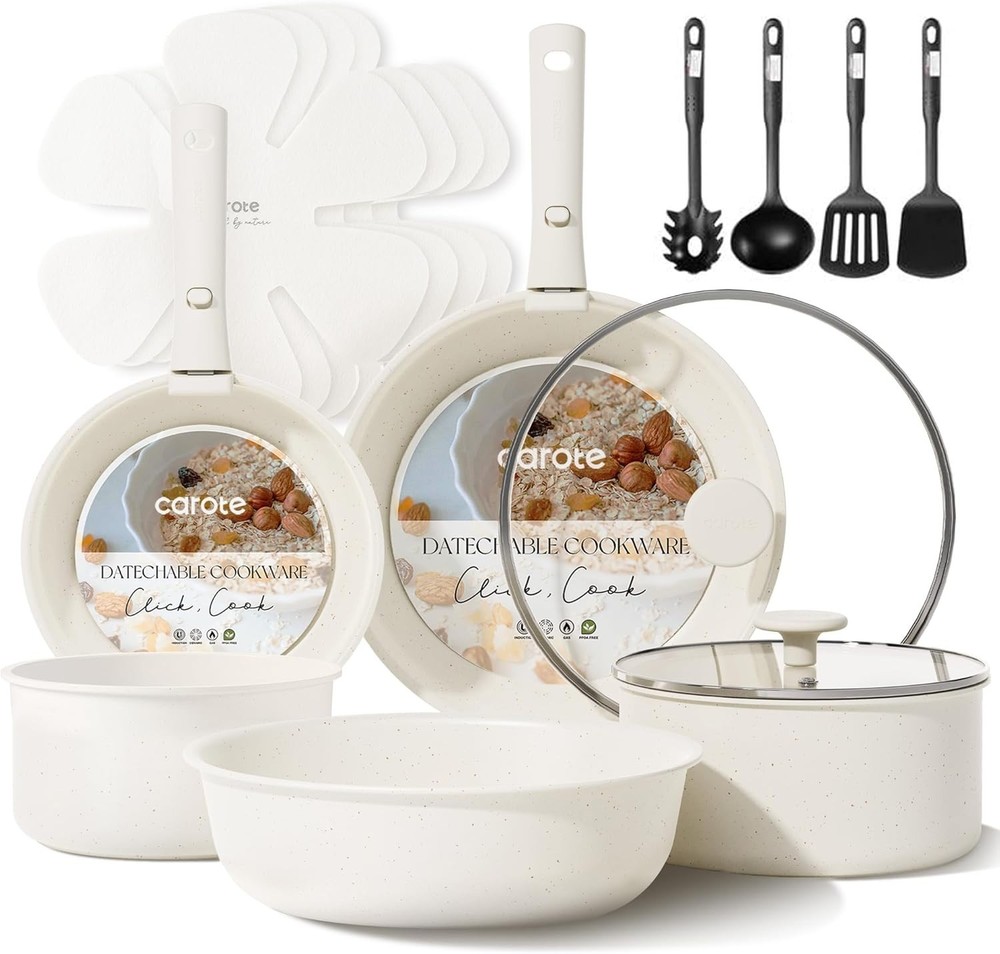 Nonstick 17-Piece Cookware Set with Removable Handle – Dishwasher Safe