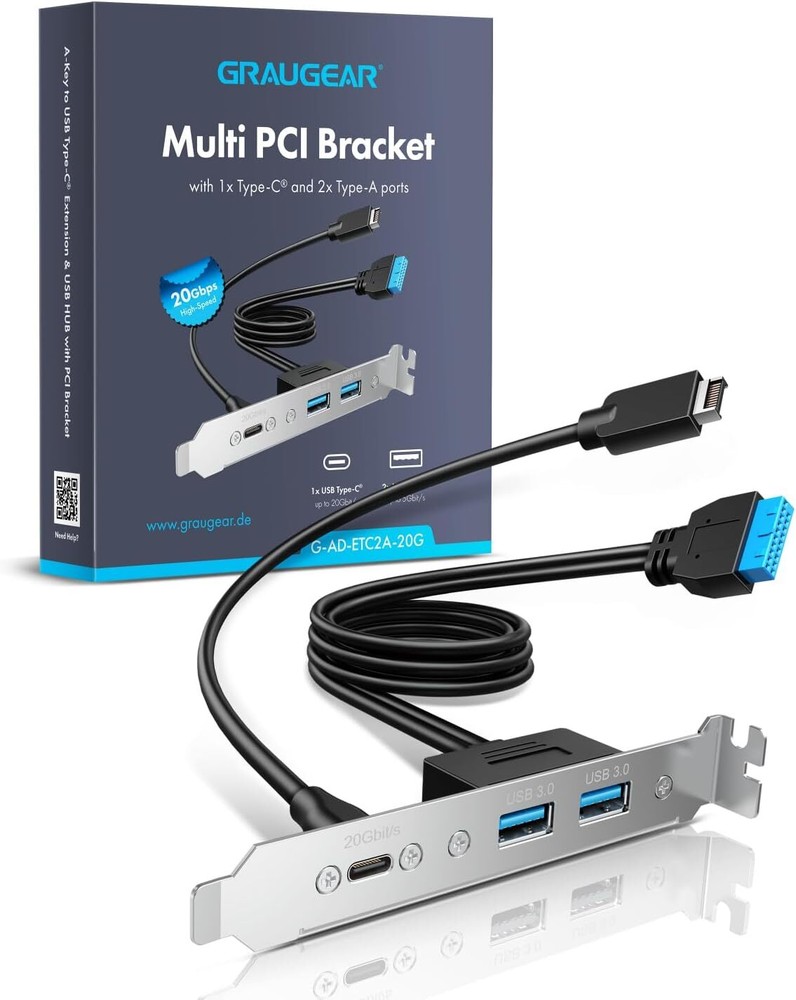 GRAUGEAR 20Gbps USB3.2 Gen2x2 USB-C Front Panel Adapter, Motherboard Silver