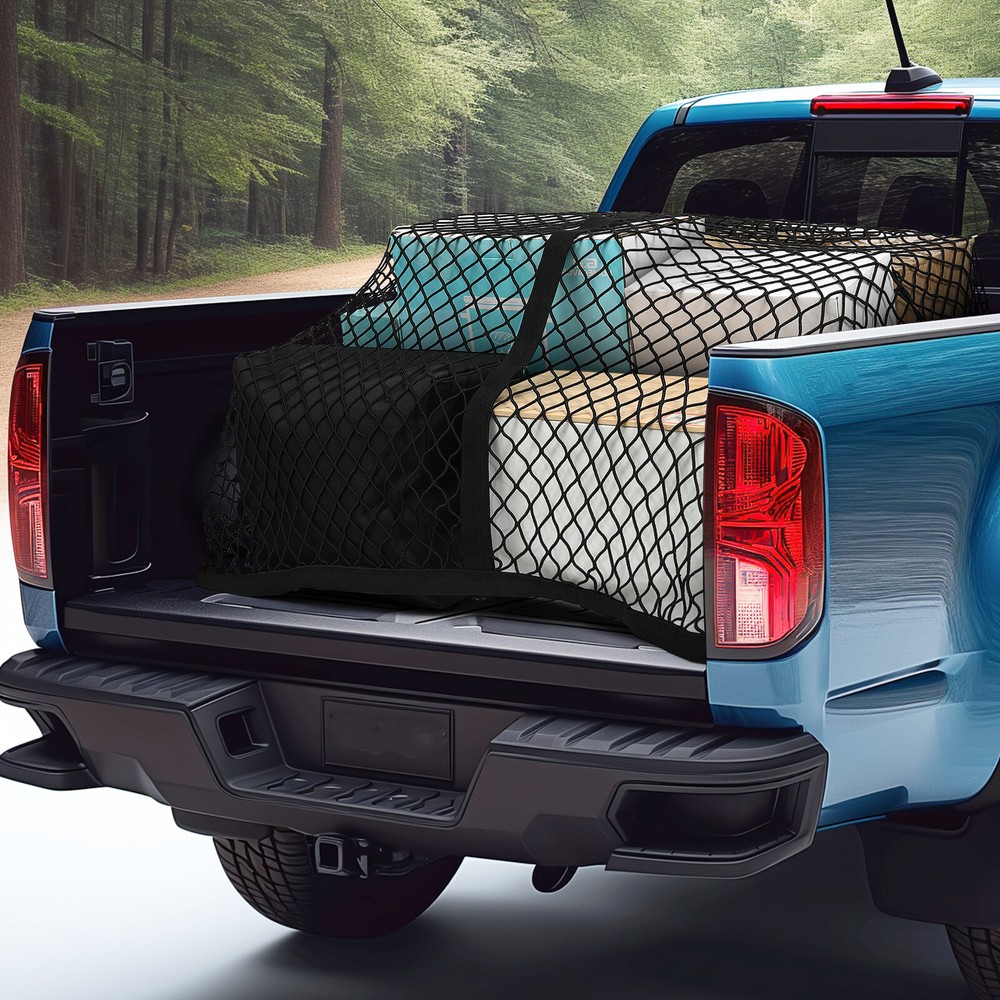 For Chevy Silverado 2013-2021 Single Layer Rear Trunk Elastic Cargo Net w/Hooks