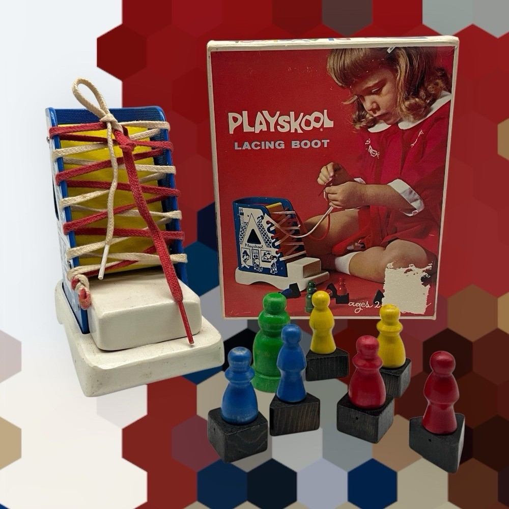 PLAYSKOOL Vintage Red Box Lacing Boot Learning While Playing in Original Box