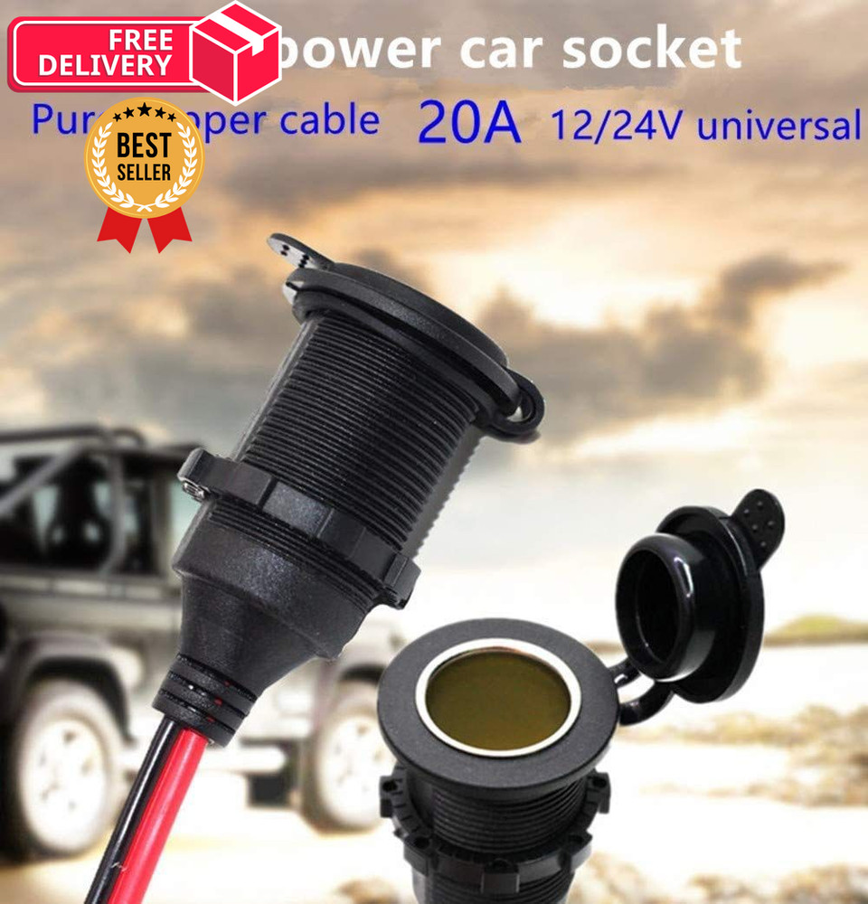 Dongge 12V/24V Fixed Thread Cigarette Lighter Socket Extension Cable 10 FT