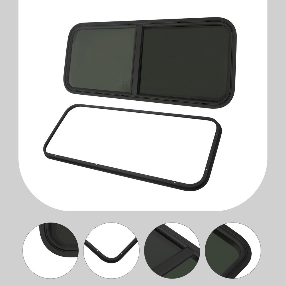 Horizontal Slide Black RV Window Replacement Includes Mounting Ring and Screen