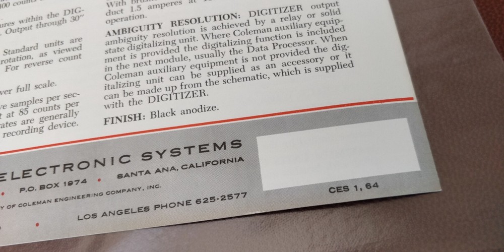 1964 COLEMAN ELECTRONIC SYSTEMS ~ CATALOG 62-B ~ Digitizers