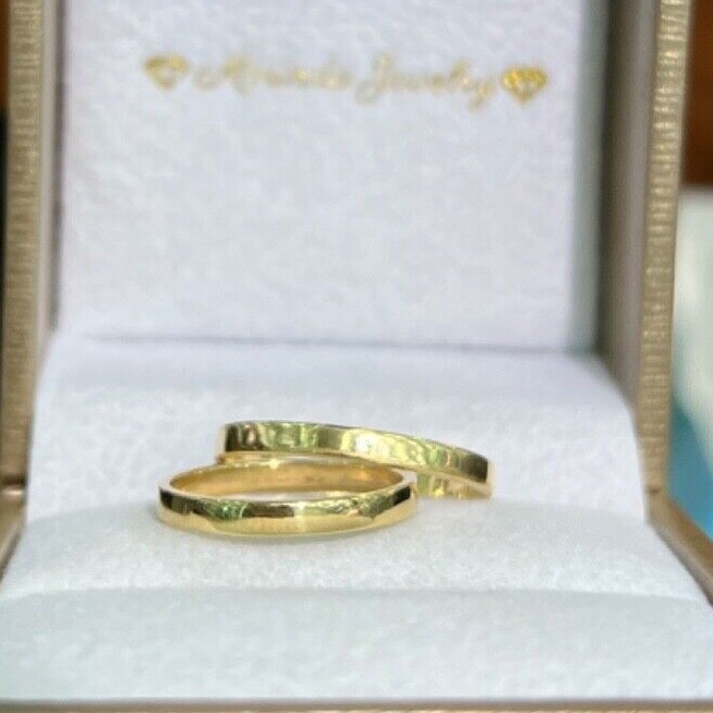 2mm 18K Solid Yellow Gold Handcraft Unisex Square Wedding Stackable Ring Band