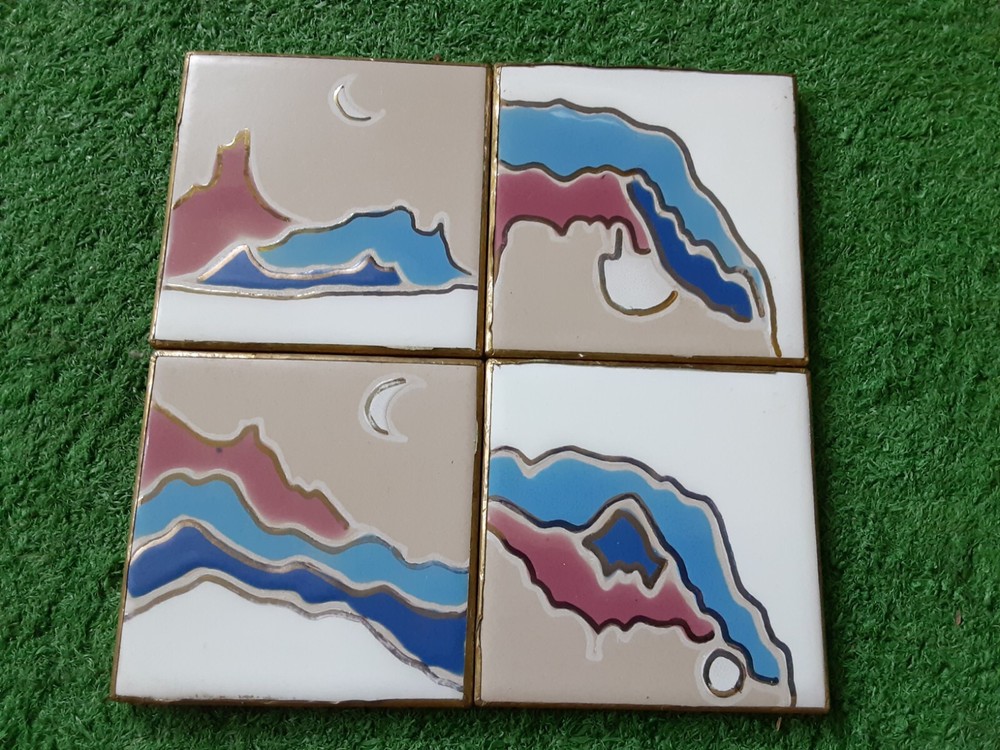 4 MCM JAPAN CERAMIC TILES MOUNTAIN SCENE/REPLACEMENT MURAL? READ HTF