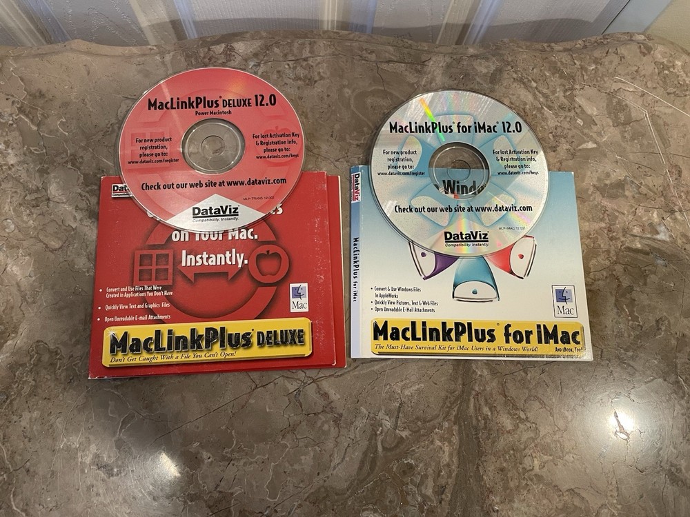 Vintage Dataviz Maclink Plus & Plus Deluxe 12.0 CD Rom Software With Keys