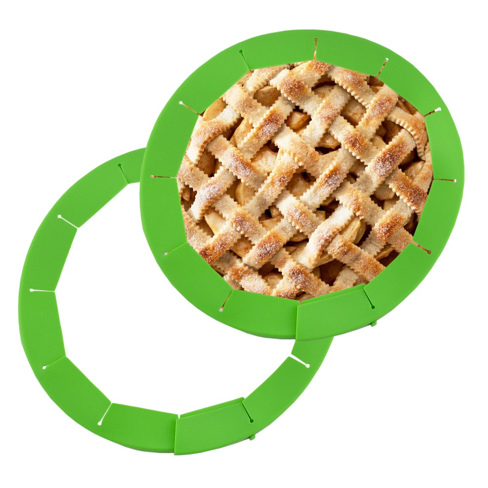 Silicone Pie Crust Shields 2pk, Adjustable Pie Baking Protectors, Green