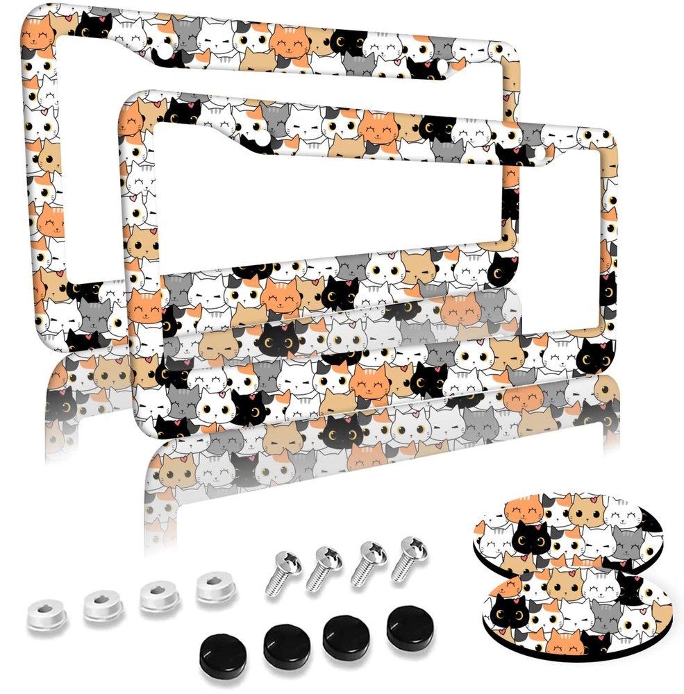 Cute Cat Pattern License Plate Frames 2 Pack 2 one size,